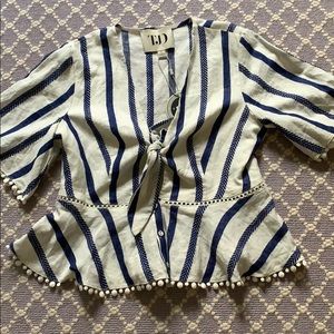 TJD blue and white blouse with tie